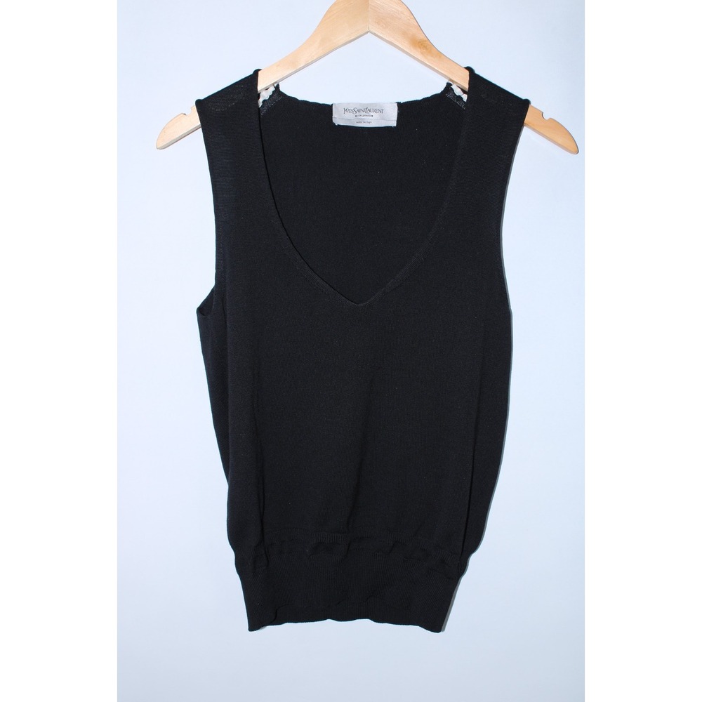 Yves Saint Laurent Women's Large Black White Wool Knit Vest